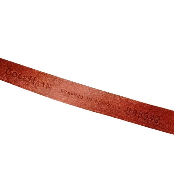 Vintage Cole Haan Slim Metallic Leather Belt Sz L Rose Gold Round Accents 90s main image 8